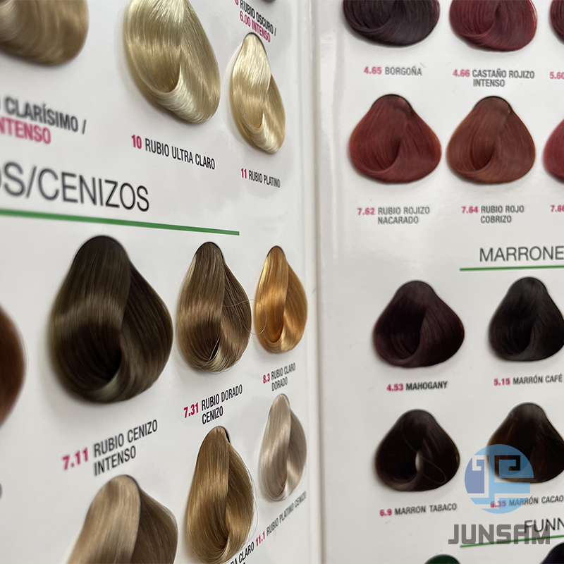 Color chart made of synthetic hair fiber for promotion presentation.